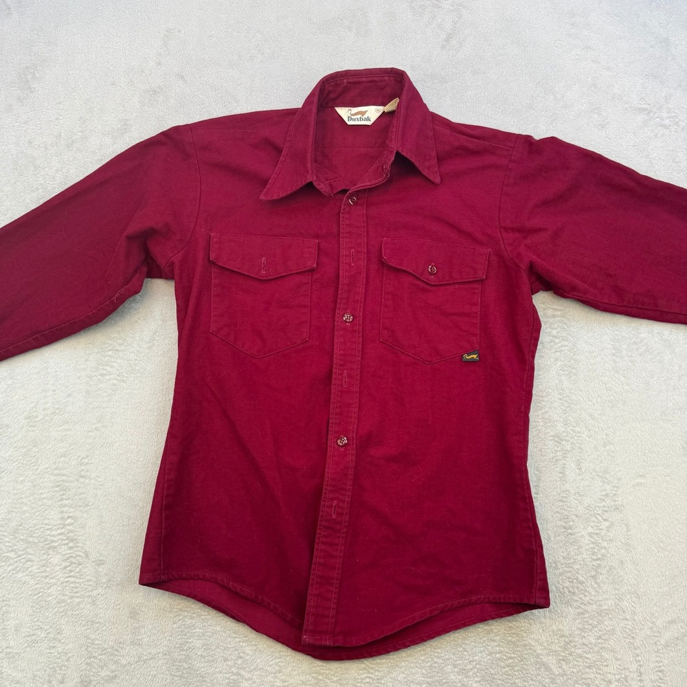 Duxbak Canvas Work Shirt Mens Medium Maroon Red Dual Pocket Vintage Workwear